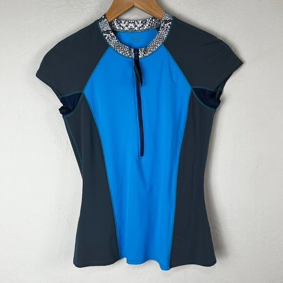 XiRENA Swim Short Sleeve Zip‎ Front Rash Guard Swim Cover Size Small - Picture 1 of 6